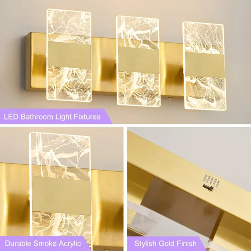 Miniatura 6 de Luminarias LED Modernas para Baño Regulables de 3 Luces Doradas para Tocador, Luminaria de Iluminación Ajustable 5CCT Luces de Tocador Sobre Espejo