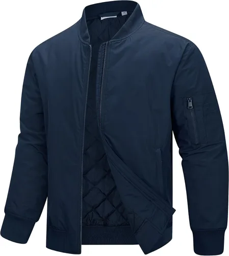 33,000ft Chaqueta bomber para hombre, impermeable, con cremallera, acolchada, ligera, cálida, casual, primavera, otoño e invierno Mezclilla oscura
