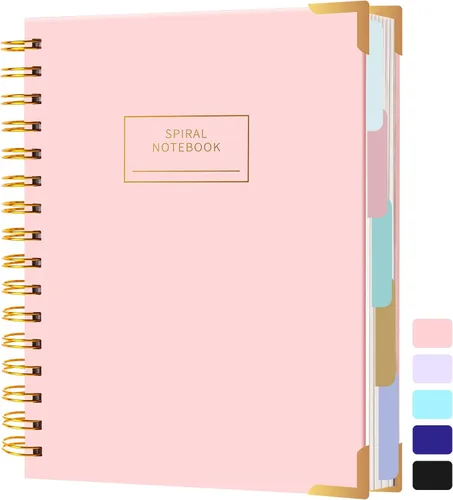 Miniatura 13 de Cuaderno de espiral de tapa dura con pestañas de 8 x 10 pulgadas, diarios grandes con líneas en espiral para mujeres con divisores, 240 páginas, D
