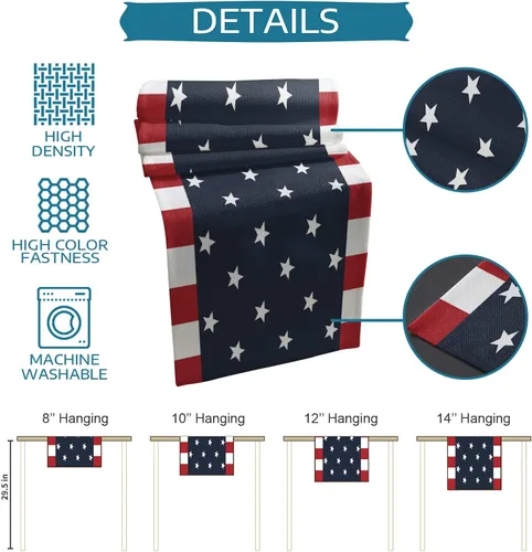 Miniatura 7 de Día de la Independencia, 4 de julio, camino de mesa de arpillera de lino para cenas, fiestas, decoración de cocina, bandera patriótica de Estados