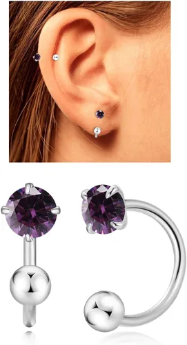 Miniatura 10 de Aretes Huggie de medio aro para mujeres y niñas, pequeños aretes de cartílago, aretes de botón con piedra natal para mujeres, aretes de botón