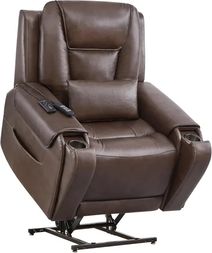 CHITA Silla reclinable eléctrica para personas mayores con masaje y calor, silla reclinable grande de piel auténtica con soportes para tazas,