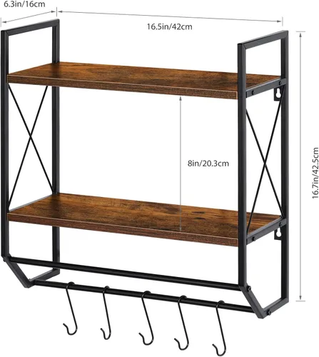Miniatura 3 de Toallero de baño de 2 niveles con toallero, toallero rústico con estante para almacenamiento de pared con ganchos sobre estante de inodoro, estante