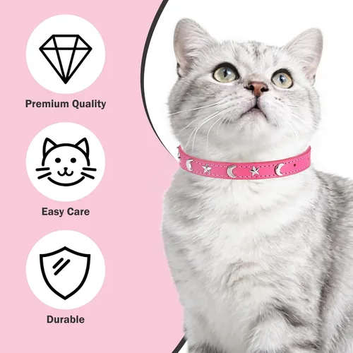 Miniatura 3 de Collares de cuero DILLYBUD para gatos macho y hembra con campana y cinturón elástico de seguridad, collar ajustable con hebilla de seguridad
