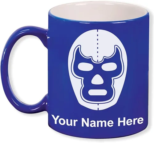 Miniatura 9 de LaserGram Taza de café redonda de cerámica de 11 oz, máscara de Luchador, grabado personalizado incluido (negro)