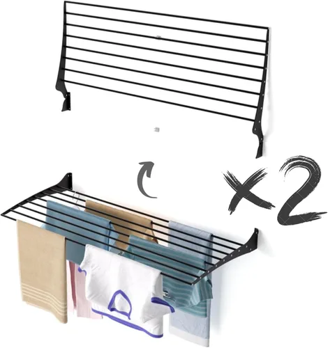 Miniatura 46 de foxydry Tendedero plegable para colgar en la pared, vertical plegable para interiores y exteriores, en acero aluminio (31.5 in)