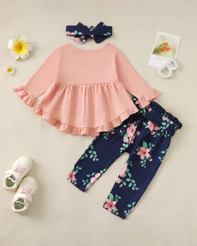 Miniatura 183 de Kucnuzki Conjunto de ropa para bebé niña pequeña, camisa de manga con volantes, pantalón floral, ropa de otoño e invierno para niña