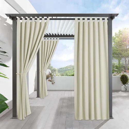 Miniatura 19 de RYB HOME - Cortinas opacas para interior y exterior, cortinas para patio o terraza, cortinas exteriores con pestaña Crema Beige