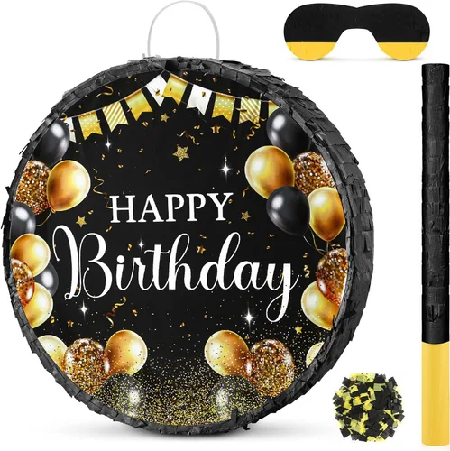 Sinmoe Piñata de cumpleaños con palo, vendados y confeti, piñata grande para adultos, hombres y mujeres, suministros de fiesta de cumpleaños,