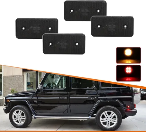 ADIIL Juego de 4 luces de marcador laterales LED ámbar y rojo con lente ahumada, compatible con Benz W463 Clase G G500 G550 G55 AMG 02-14 Luces