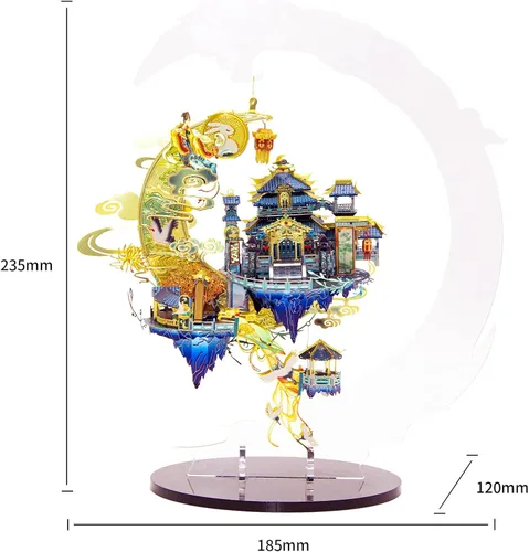 Miniatura 4 de MU Moon Palace Rompecabezas 3D de Metal para Adultos para Construir con Soporte de Iluminación, Kits de Construcción de Modelos de Metal DIY