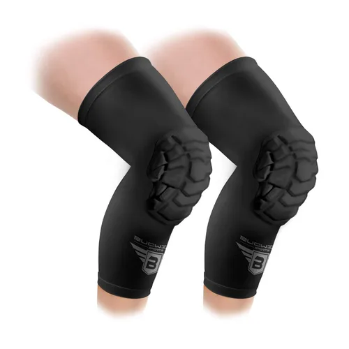 Bucwild Sports - Rodilleras acolchadas de compresión para deportes (1 par) para jóvenes y adultos, talla de baloncesto, voleibol, color negro, Blanco