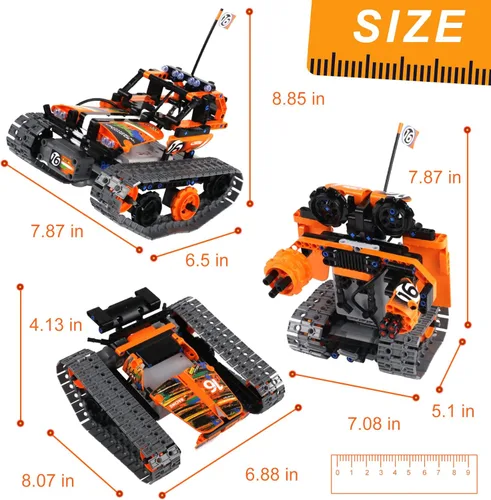 Miniatura 9 de BIRANCO. STEM - Kit de construcción de control remoto 3 en 1 RC Tracked Racer/Tank/Robot Engineering Toys, juego de construcción científica, auto