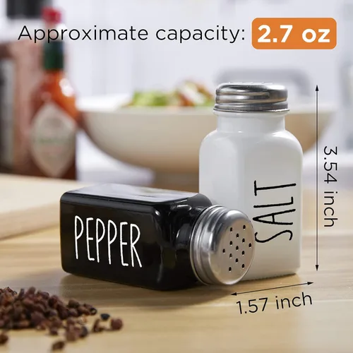 Miniatura 3 de Juego de salero y pimentero, salero de vidrio de 2.7 onzas con tapa de acero inoxidable, decoración moderna y accesorios de cocina en blanco y Negro
