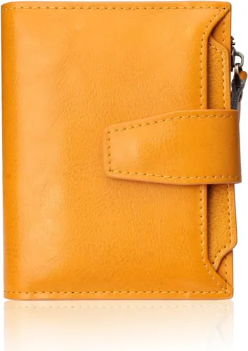 Miniatura 9 de FT FUNTOR Cartera pequeña para mujer, de piel auténtica, plegable, compacta, con bloqueo RFID, bolsillo con cremallera, ranuras para tarjetas