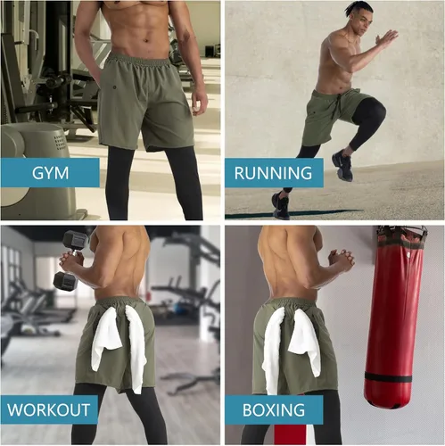 Miniatura 6 de WIRIST Workout Pants for Men, Gym Athletic Compression Pants Men, 2 in 1 Running Pants Men with Towel Loop