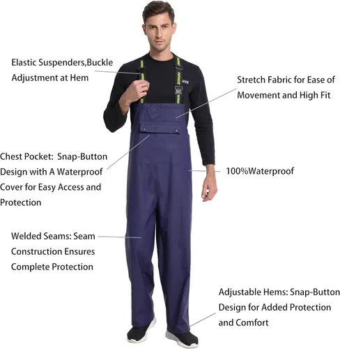 Miniatura 5 de Men's Pro Workwear Rain Suit 3-Piece Waterproof Jacket with Zip Hood & Bib Pant Heavy-Duty PU for Industrial & Work