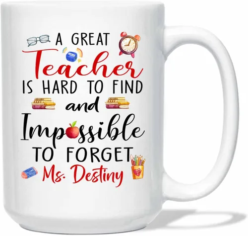 Miniatura 8 de Taza de té de cerámica blanca con texto en inglés "It Takes A Big Heart To Shape Little Minds" de 11 onzas y 15 onzas, taza de café personalizada