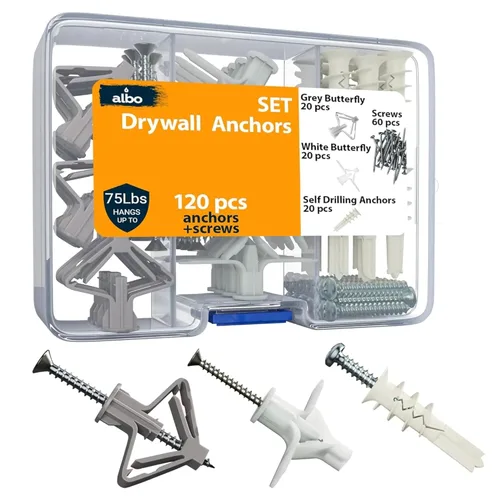 Miniatura 12 de Kit de anclaje para paneles de yeso Albo Anclajes de pared huecos con tornillos 50 piezas. (Anclaje gris 25 piezas + tornillos 25 piezas) Anclajes