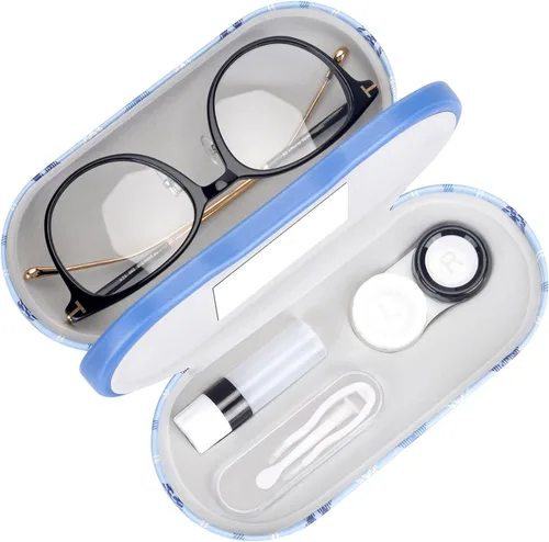 Miniatura 8 de Muf - Estuche portátil 2 en 1 para lentes y lentes de contacto, diseño de doble uso, a prueba de fugas, pinzas y botella con solución incluidas