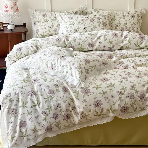 Miniatura 61 de VM VOUGEMARKET - Juego de funda de edredón floral amarilla de 3 piezas para niñas, de algodón, funda de edredón de flores rosas con cierre de F#