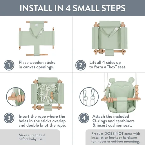 Miniatura 4 de Monkey & Mouse Columpio para bebé, silla colgante portátil para interiores y exteriores, color verde pálido, para bebés y niños pequeños de 6 meses
