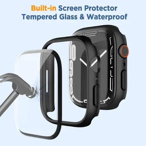 Miniatura 3 de Paquete de 2 fundas curvadas 3D para Apple Watch Series 7, protector de pantalla de vidrio templado de 1.614 in para iWatch cubierta completa
