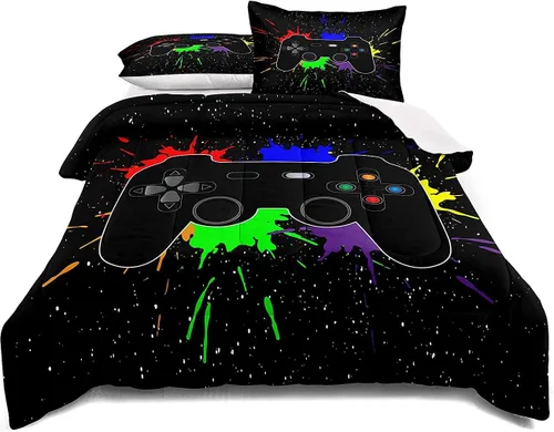 Juego de ropa de cama para videojuegos tamaño individual, juego de edredón gamer para niños, niñas y adolescentes, microfibra suave, coloridos y