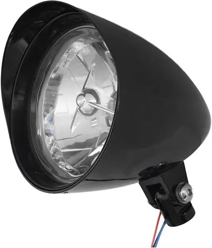 FATECIM Faros delanteros de motocicleta de 5.75" con visera de aluminio, lente transparente de 5 3/4 pulgadas, lámpara vintage tipo bala para Harley