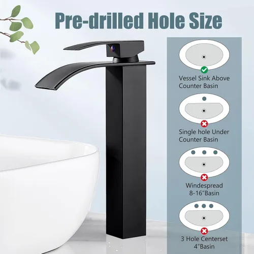 Miniatura 3 de Aolemi Grifo de baño alto para lavabo, grifo de lavabo de un solo agujero, 1 mango, grifo mezclador de montaje en cubierta RV con montaje de drenaje