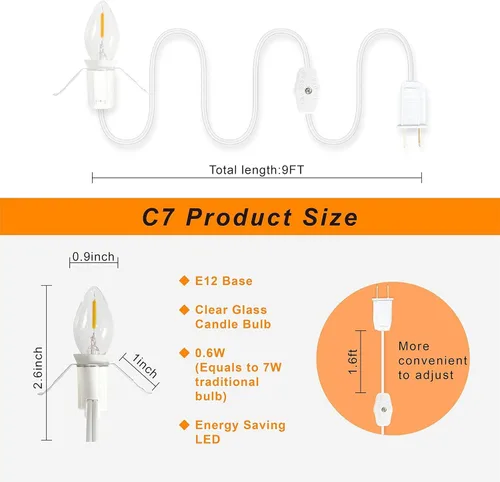 Miniatura 3 de 4 Cables de Accesorios con 4 Bombillas de Luz LED Cable Blanco de 6 Pies con Interruptor de Encendido/Apagado Enchufes E12 Bombillas LED Candelabra
