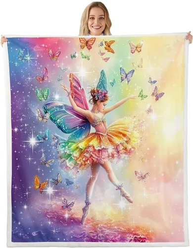 Miniatura 14 de Manta de vellón de ballet para niña, manta de ensueño con lazo rosa de princesa bailarina para sofá de adultos, manta suave kawaii a rayas círculos