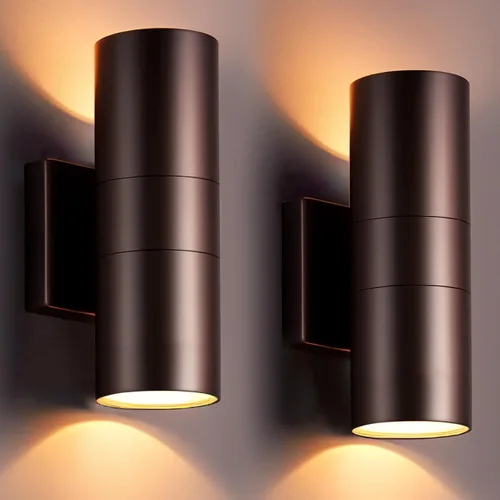 Miniatura 11 de wowlite Luces modernas de pared para exteriores, luces arriba y abajo, aplique cilíndrico de montaje en pared, negro mate, luces exteriores paquete