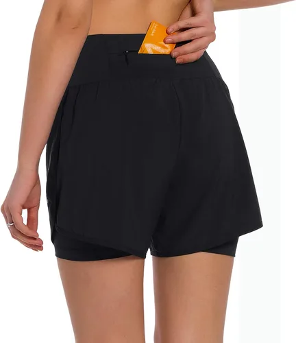 Miniatura 2 de Ksmien - Pantalones cortos de correr 2 en 1 para mujer, ligeros, para entrenamiento, gimnasio, yoga, forro con bolsillos para teléfono
