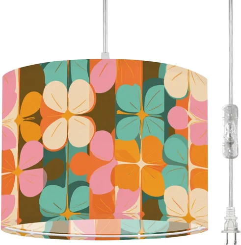 Miniatura 11 de Boho Plug in Pendant Light Mid Century Modern Art Abstract Geometric Seamless 16.4ft Plug in Cord Dimmable Hanging Lamp Fabric Lamp Shade Pendant
