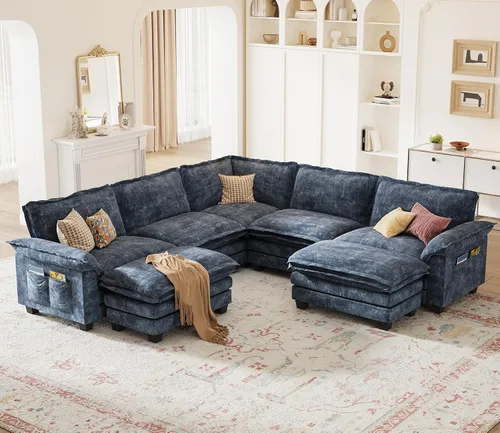 Miniatura 31 de KKL Sofá Seccional Modular de 89 Pulgadas, Sofá de Amor de 2 Asientos Sofá Nube con Asiento Profundo, Sofás Seccionales de Chenilla para Sala