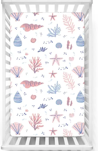 Sábana bajera ajustable para cuna con temática costera, sábana bajera estándar para cuna para niño o niña, 28 x 52 pulgadas, rubor blanco y azul