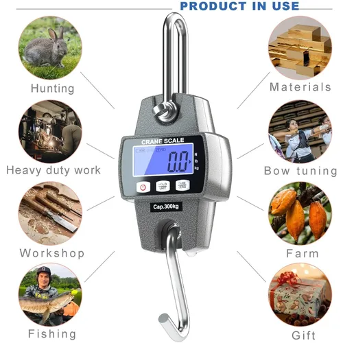 Miniatura 2 de Báscula digital portátil de 661.4 lbs con ganchos, báscula de juego de alta precisión, báscula electrónica resistente para colgar en granja, caza