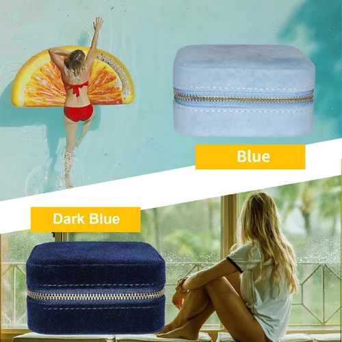 Miniatura 7 de Joyero de terciopelo de viaje con espejo, mini estuche de regalo para mujeres y niñas, pequeñas cajas organizadoras portátiles para anillos, aretes