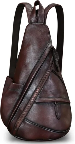 Miniatura 2 de Bolso bandolera de cuero genuino para hombres y mujeres, mochila de cuero para el pecho, bolsa cruzada de hombro