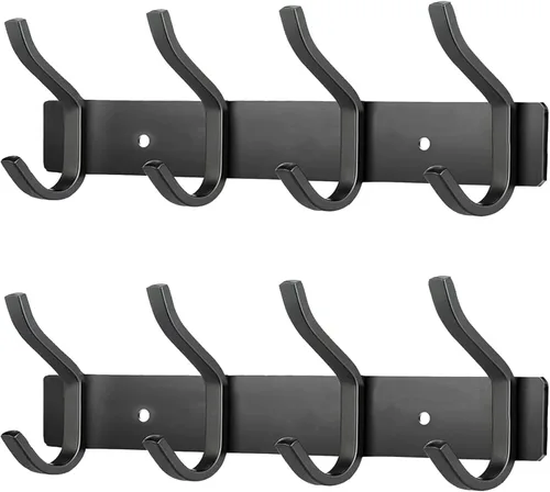 Miniatura 20 de Ganchos de pared negros, perchero de pared de 30 cm con 4 ganchos, ganchos de pared resistentes para colgar mochila, bolso, cartera, ropa, sombrero