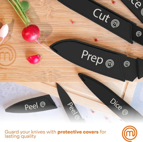Miniatura 6 de MasterChef Juego de cuchillos de cocina con cubiertas, 6 cuchillos de chef profesionales para cocinas del hogar, cuchillas de acero inoxidable