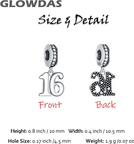 Miniatura 3 de GLOWDAS Abalorios de cumpleaños de 10 a 25 28 30 31 33 35 36 40 45 50 55 60 65 70 75 80, abalorios de plata de ley 925 para pulseracollar
