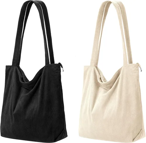 Miniatura 14 de Bolso de pana Iioscre para mujeres, bolsos hobo con cierre de cremallera, bolsos de hombro casuales de gran capacidad con bolsillos interiores