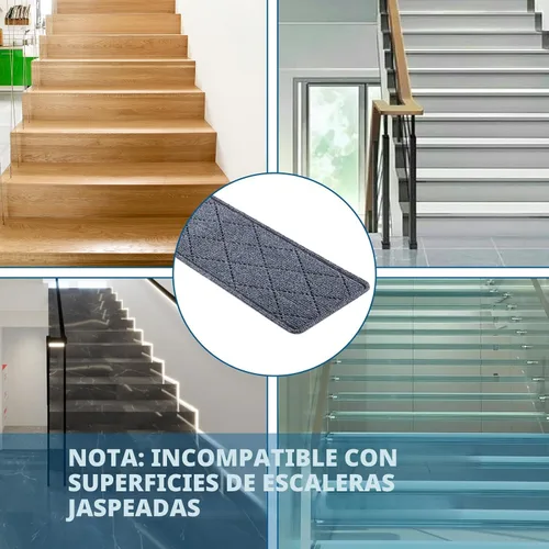 Miniatura 8 de Peldaños de escalera para escalones de madera interior, paquete de 15 unidades de 8 x 30 pulgadas, alfombra antideslizante con adhesivo reutilizable