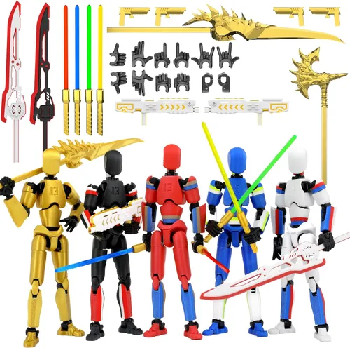 Paquete de 5 figuras de acción T13 Titan ya montadas, juego de figuras de acción de Titan 13 multicolor con sable láser impreso en 3D T 13 Lucky