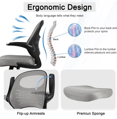 Miniatura 3 de HYLONE Silla de dibujo alta de oficina con reposabrazos abatibles, silla ergonómica para computadora con soporte lumbar, reposapiés ajustable, Marrón