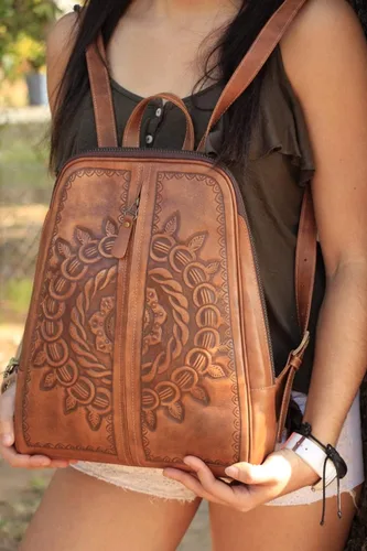 Miniatura 3 de Mochila para mujer, piel auténtica, bandolera de mano
