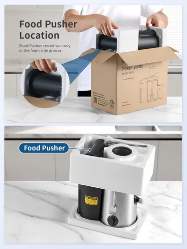 Miniatura 4 de Qcen Máquina exprimidora, extractor de exprimidor centrífugo de 500 W con boca ancha de 3 pulgadas, canal de alimentación para frutas y verduras