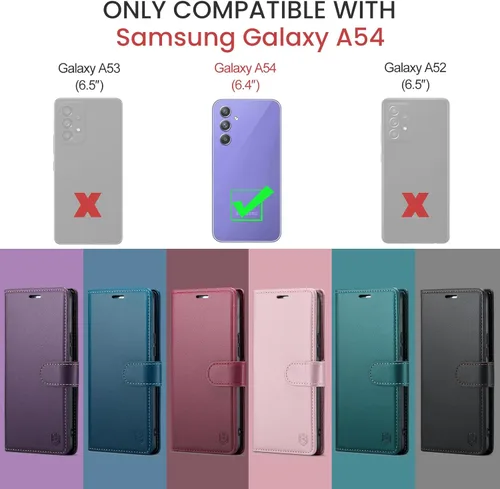 Miniatura 2 de FLIPALM Funda tipo cartera para Samsung Galaxy A54, con bloqueo RFID, soporte para tarjetas de crédito, de piel sintética, función atril, funda Negro